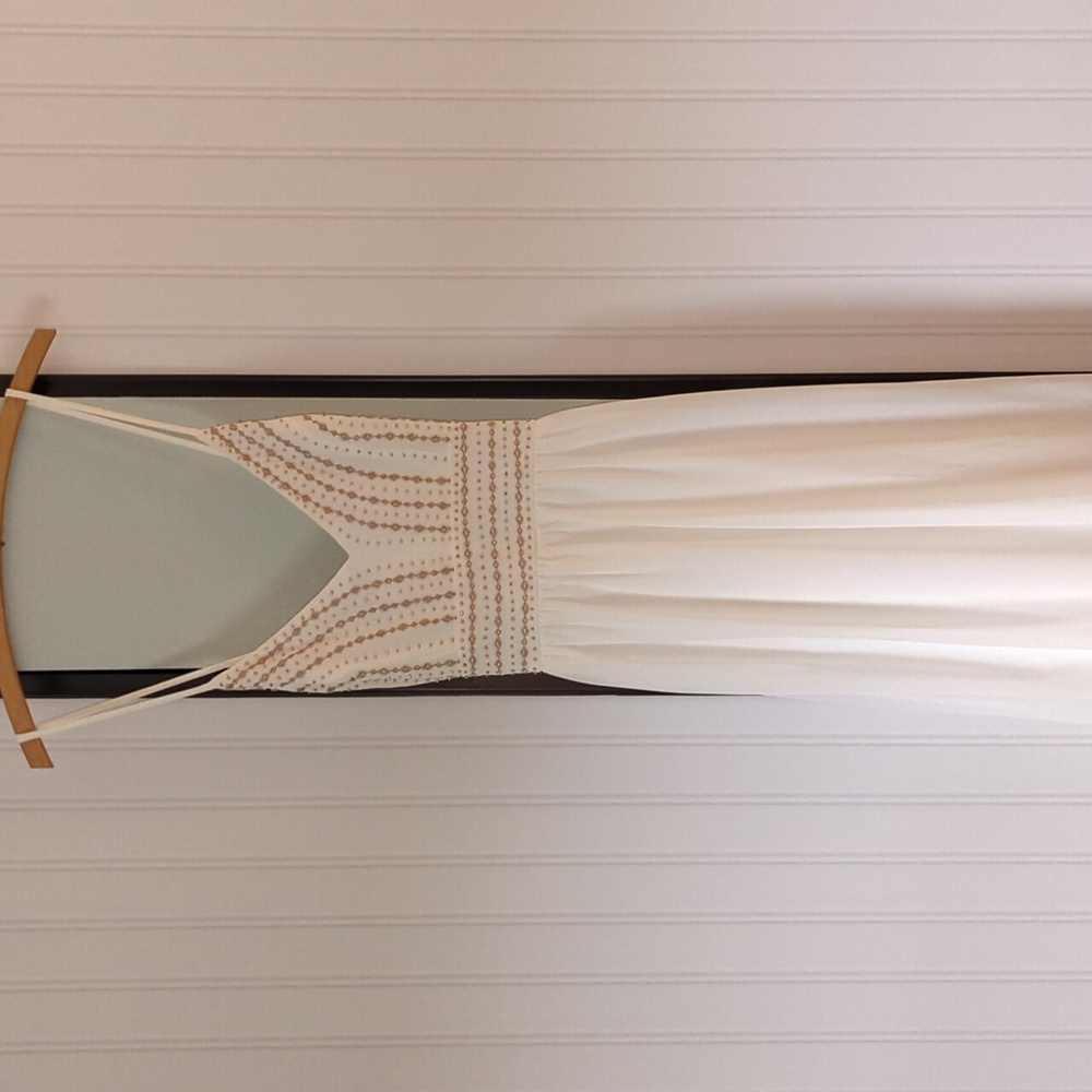 White, beachy maxi dress with beaded bodice